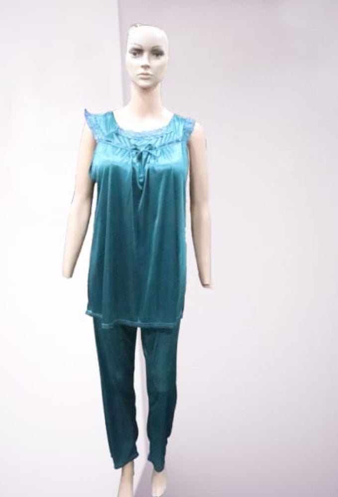 Silk 2 piece green color pajama suit Article [ 000055] Fabric Silk