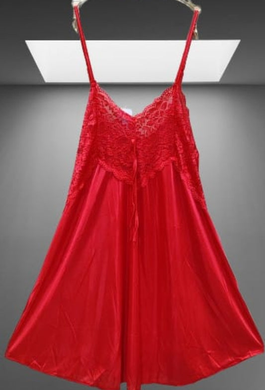 Short silk nighty Fabric silk with net lace Colour red Article [000056]