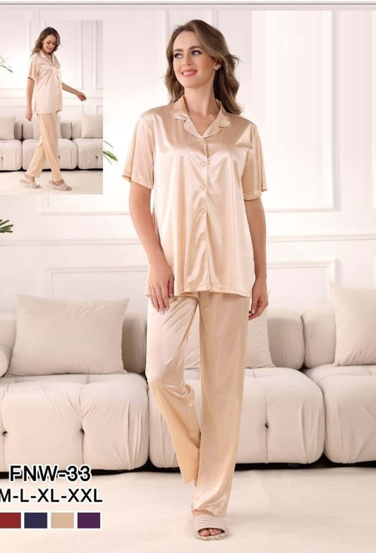 Silk pajama suit 2 piece trouser + shirt Half sleeve Fabric silk [000265]