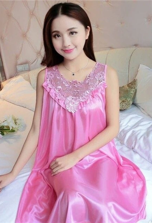 Silk short nighty Fabric silk Free size Colour pink and blue Article  [000118]