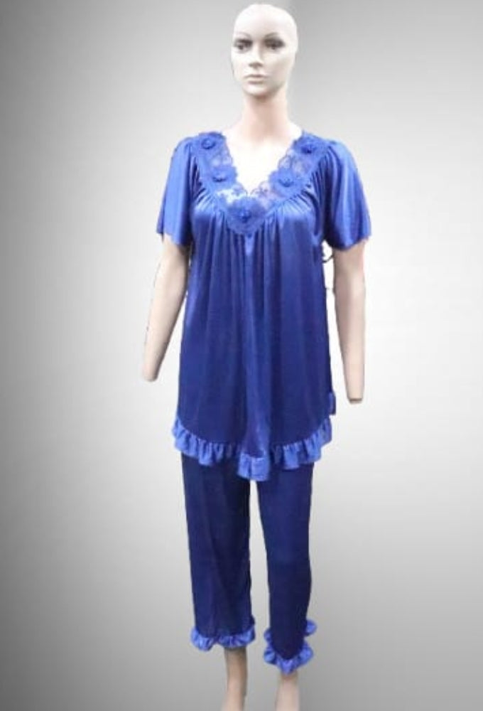 Silk 2 piece blue color pajama suit Article [ 000055] Fabric Silk