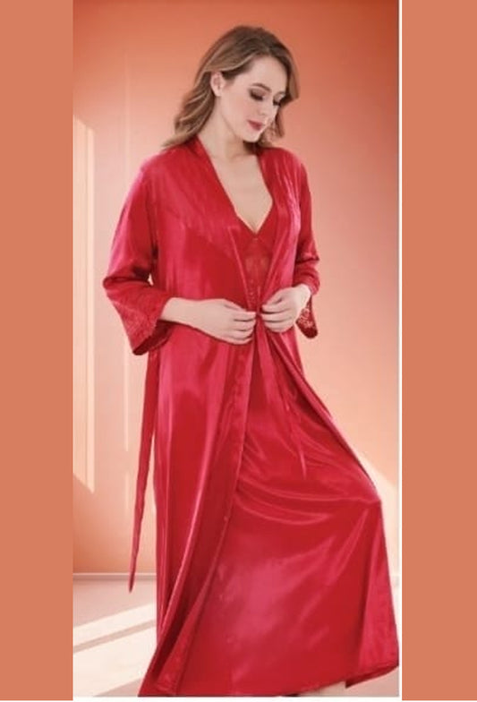 Night Dress With Soft Silk Fabric And Delicate Lace Free size [#1002]