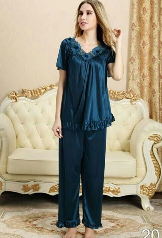 Silk 2 piece blue color pajama suit Article [ 000055] Fabric Silk