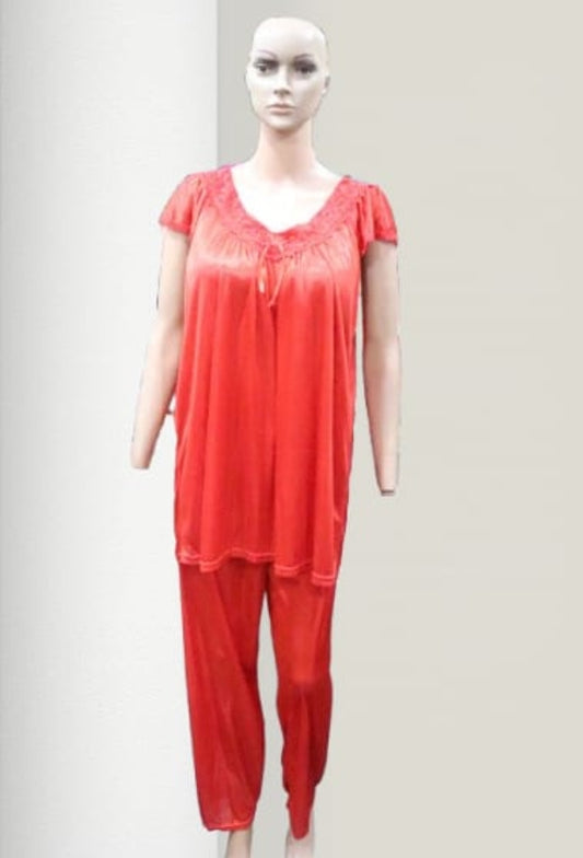 Silk 2 piece red color pajama suit Article [ 000246] Fabric Silk